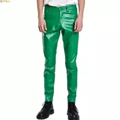 Calças finas de couro PU para homens, calças novas, vermelho, azul, preto, cinza, branco, 2023 - Wolf Magazine