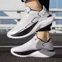 Tênis de corrida casual respirável com cadarço para homens, fundo grosso, amortecimento, tênis de malha confortável, verão na internet