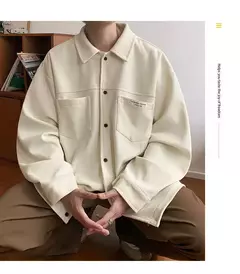 Jaqueta masculina casual de veludo, camisa manga longa, streetwear solta com bolsos, botão pesado para baixo, outono - comprar online