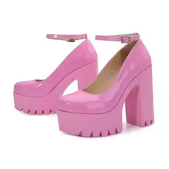 Sapatos Solados Grossos para Mulheres, Salto Alto, Fivela, Bombas de Plataforma, Sapatos De Noiva, Moda Europeia e Americana, Bombas Sexy, 14cm
