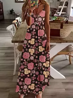 Vestido de cabeçada com estampa floral elegante feminino, casual roupas de praia, plus size, férias, Havaí, novo, 2024 - loja online