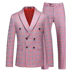 (Jaqueta + calças) masculino duplo breasted ternos de casamento 2025 novo masculino formal gola xadrez vestido conjunto