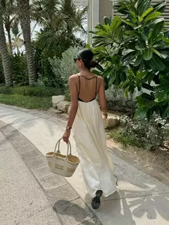 Vestido maxi feminino com sling oco, sem mangas, sem costas, vestidos soltos, streetwear casual, moda feminina, cor contrastante, sexy, 2024 na internet