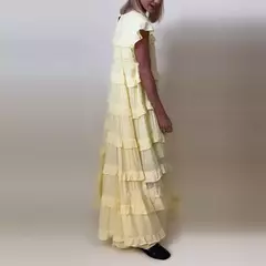 Imagem do Vestido feminino plissado com babados de férias, vestido solto feminino casual com decote em O, manga curta, robe de cintura alta, nova moda verão