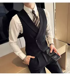 Imagem do Blazers colete de peito duplo masculino, terno casual slim fit masculino, colete de ajuste de alta qualidade, roupas de marca primavera, 2023 €
