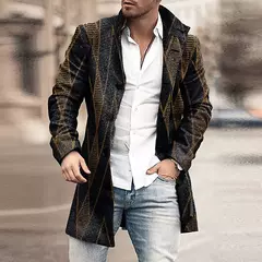 Outono inverno retro impressão de lã casaco masculino casual único breasted lapela manga longa casaco moda masculina bolso solto meados longo jaqueta - loja online