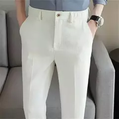 Calça de waffle masculina, calça de negócios masculina de casamento e social, vestido de baile e festa, preto e branco, nova moda, 2024
