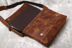 Imagem do NZPJ-Bolsa de ombro de couro marrom para homens, bolsa mensageiro de couro, camada superior retro, cavalo louco artesanal, arquivo A4, novo