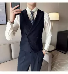 Blazers colete de peito duplo masculino, terno casual slim fit masculino, colete de ajuste de alta qualidade, roupas de marca primavera, 2023 €