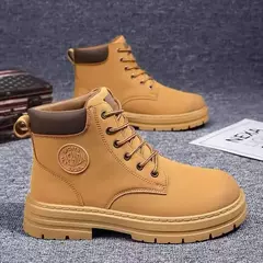Botas casuais de cano alto masculinas, bota masculina de motocicleta, calçado de trabalho com renda, ruibarbo robusto, retrô, inverno - comprar online