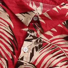Imagem do Camisa estampada de folhas havaianas masculina, feriado, manga curta, vermelho, gola virada para baixo, férias, tops de praia, roupa