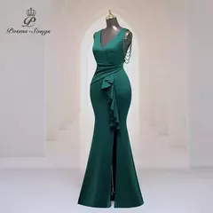 Vestido sexy de fenda lateral para mulheres, Vestido longo de baile, Ombro macio de cetim, Vestidos de noite, Vestido Maxi - Wolf Magazine