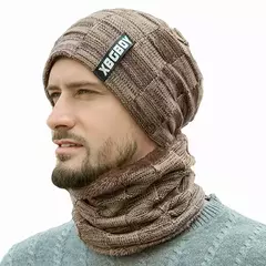 Gorro e cachecol forrado com lã masculina e feminina, chapéu grosso de malha quente, bonés masculinos, mais veludo, infantil, inverno - Wolf Magazine