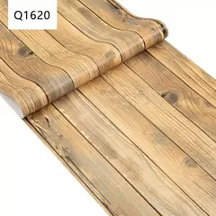 Imagem do Papel de parede autoadesivo listrado de madeira do PVC, etiqueta impermeável, parede do fundo, mesa, armário, mobília, renovação, 45cm