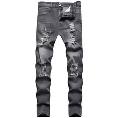 Jeans slim-fit rasgado e desbotado masculino, calça casual vintage na moda, estilo europeu e americano, S-XXXL, novo, 2024 - loja online