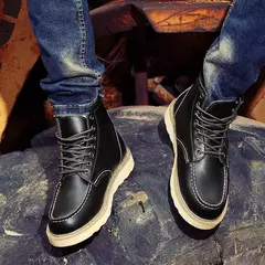 Botas de couro retrô masculina, bota alta de paraquedista, sapato curto de trabalho, estilo britânico, americano, primavera e outono