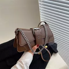Bolsa de ombro monocromática com corrente para mulheres, bolsa pequena de couro - comprar online