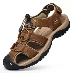 Imagem do Sapatos masculinos casuais de couro genuíno, sandálias masculinas ao ar livre, sapatos romanos de praia, plus size 38-48, verão