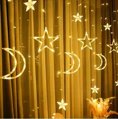 Impermeável LED Cortina String Fada Luz, Lâmpadas, Guirlanda, Piscando, Fada, Lua, Estrela, Ao ar livre, Jardim, Decoração de Natal, 220V, 3,5 m na internet