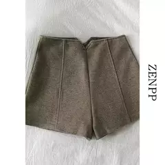 Shorts de lã emagrecedor de cintura alta feminino, versáteis, perna reta, perna larga, calça casual, novo, outono, inverno, 2023 - loja online