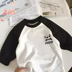 T-shirt de manga comprida para menino e menina, top de algodão puro, design cartoon, novo outono e inverno - comprar online