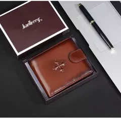 Carteira masculina de couro genuíno Baellery curta bifold, organizador de dinheiro de grande capacidade com vários slots para cartões, bloqueio RFID - comprar online