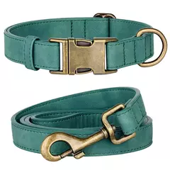 Ajustável coleira de couro PU e trela, durável pet coleiras, chumbo corda, colar macio, pequeno, médio, cães grandes, buldogue - loja online