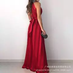 Imagem do Vestido de noite feminino com zíper listrado, sexy com decote em v, sem mangas, cross-border, comércio eletrônico, nova chegada, moda verão