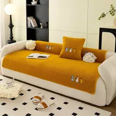 Imagem do Non-Slip Cordeiro Plush Sofá Capa de Almofada, Tampa De Couro Universal, Grosso Reclinável, Pano Quente, Sala De Estar, Inverno