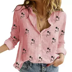 Elegantes camisas de linho de algodão mulheres casuais sólido botão blusas de lapela camisas primavera verão manga longa solta tops túnica blusas - Wolf Magazine