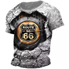 Camiseta clássica de manga curta solta masculina, American Route 66, blusa esportiva casual, roupa de secagem rápida, moda gola-O, retrô, verão na internet