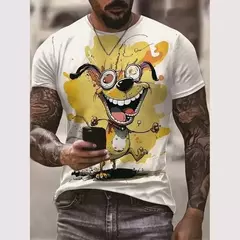 Camiseta 3D estampada animal masculina, estampa de gato e cachorro, manga curta, tops grandes, roupas de verão, nova moda - loja online