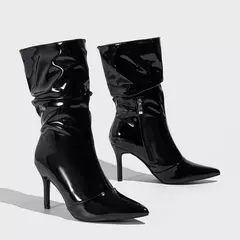 Botas de camurça plissadas para mulheres, salto alto, zíper, meio da panturrilha, passarela, plus size, moda outono - loja online