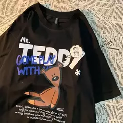 Homens e mulheres com impressão de letras superdimensionada camiseta de manga curta, streetwear hip hop, roupas vintage, camiseta solta