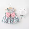 Bebê recém-nascido Cotton Beach Suspender Dress e Sun Hat Princess Dress, Toddler Girl Clothes, Verão, 2 pcs