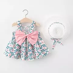 Bebê recém-nascido Cotton Beach Suspender Dress e Sun Hat Princess Dress, Toddler Girl Clothes, Verão, 2 pcs - comprar online