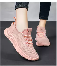 Sapatos esportivos respiráveis para mulheres, tênis casuais, mocassins com renda, malha de malha, moda feminina, marca designer, 2024 - loja online