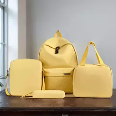 Conjunto de mochila monocromática de grande capacidade para estudantes primários, lancheira impermeável, bolsa crossbody para meninos e meninas, moda, 4 peças - loja online