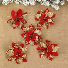 Flores artificiais de glitter para árvore de natal, ornamentos pendurados, flor falsa, lar, Natal, ano novo, presente, 2022, 2024 na internet