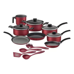 Cozinha multifuncional cozinhando conjunto com tampas de vidro, panelas de alumínio vermelho, antiaderente, 12 PCs, venda quente na internet