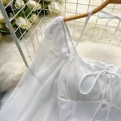 SINGREINY-Blusa Chiffon de Manga Flare para Mulheres, Tops Ruffle, Cintura Elástica Sólida, Halter Backless, Slim Ladies, Harajuku Sexy Blusa Curta - comprar online