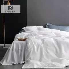 Lanlika-Luxo Natureza Branco Conjunto De Cama, Capa De Edredão, Lençol Plano, Roupa De Cama, Fronha Para Dormir, Duplo, Rainha, Rei, 100% Seda, Presente