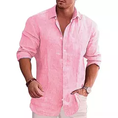Camisa de linho de algodão manga longa masculina, plus size, monocromática, estilo casual, outono, venda quente