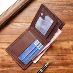 Carteira de couro sintético curta bifold masculina, titular do cartão de identificação de crédito bolsa billfold, Business Slim Clutch, monocromática - comprar online