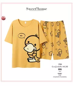Desenhos animados pato impressão pijama conjuntos para jovens amantes, pijamas de algodão, ternos curtos para casais, moda homewear, verão, 4XL - Wolf Magazine