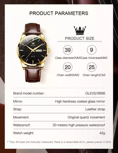 Olevs relógios de quartzo dos homens marca luxo casual moda relógio masculino para presentes couro respirável à prova dwaterproof água relógio de pulso luminoso - loja online