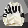 Carta de contraste impressão camisola pulôver tripulação pescoço sweter masculino coreano camisola designer moda malha pulôver camisola noel kazak