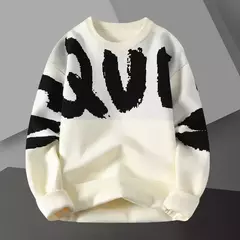 Carta de contraste impressão camisola pulôver tripulação pescoço sweter masculino coreano camisola designer moda malha pulôver camisola noel kazak