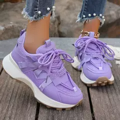 Imagem do Novas mulheres tênis de malha respirável plataforma tênis feminino casual rendas até ao ar livre sapatos femininos baixo topo zapatos de mujer