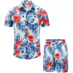 Conjunto de camisa de praia casual de verão para homens, manga curta, estilo havaiano, estampado, shorts, design com cordão, moda, roupas masculinas - comprar online